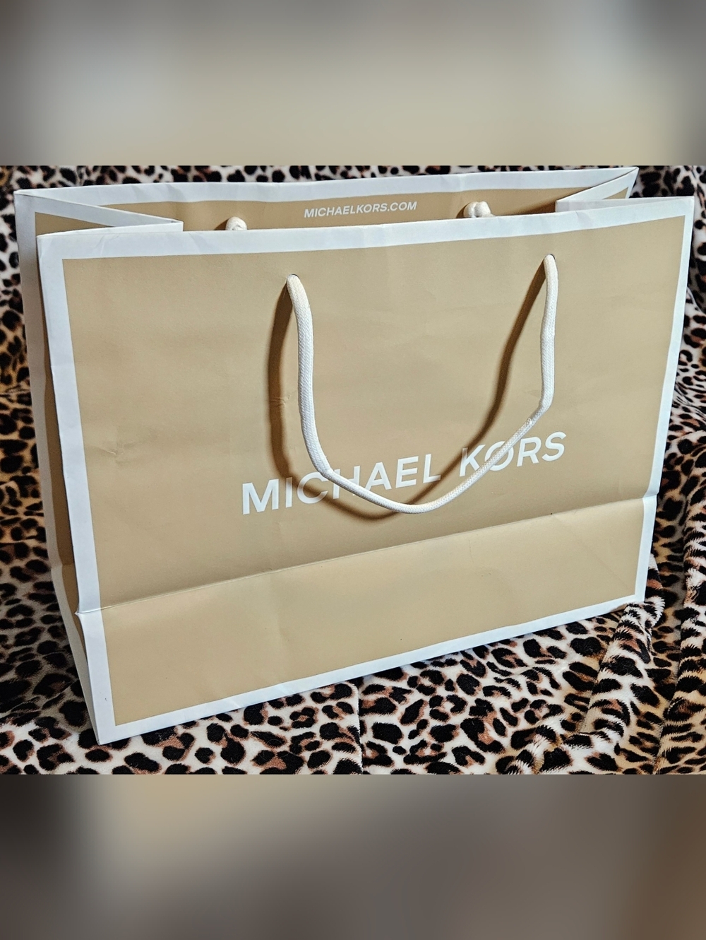 Michael Kors XL Large Shopping Gift Bag Tan White Boutique Packaging 15"